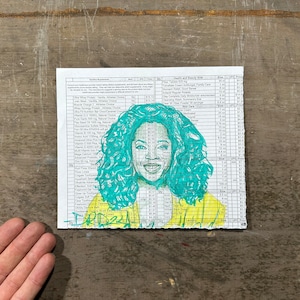 Oprah Portrait on Prison Commisary Sheet, PRISON ART, Colored Pencil Drawing, Pop Art Sketch, Small Little Mini Gift Idea