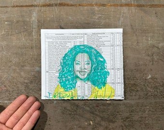 Oprah Portrait auf Prison Commisary Sheet, PRISON ART, Buntstift Zeichnung, Pop Art Skizze, kleine kleine Mini Geschenkidee