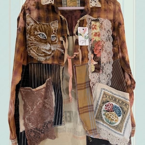 clover seed sack & cat flannel feed bag duster shirt jacket #1