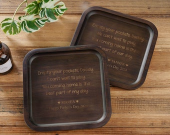 Personalized Wood Tray for Dad, Empty your Pockets Daddy, Father's Day Gift, Engraved Key or Ring Dish, Valet Tray for Men, Desk Table Tray
