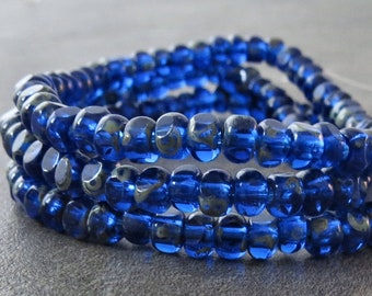 NEW Deep Sapphire Picasso 3 Cut Czech Glass Picasso 4mm Seed Bead : Full Strand 6/0 Blue Three Cut