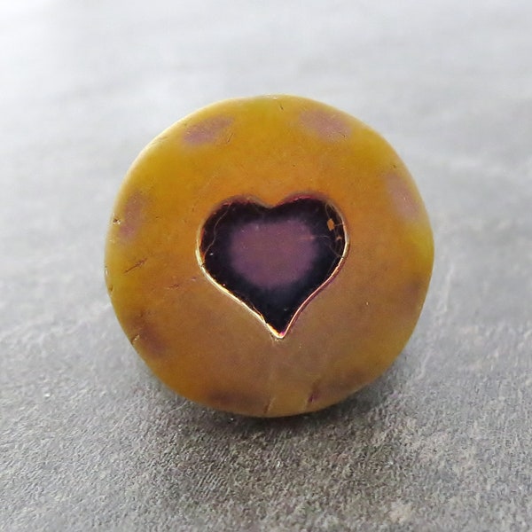 Matte Mango Metallic Rainbow Heart Czech Glass Chunky Bead 21mm Coin :  2 pc Orange Heart