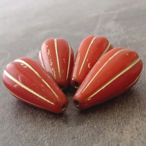 Lady Bug Red Orange Gold Wash 22mm Melon Drop Czech Glass Large Teardrop Bead image 5