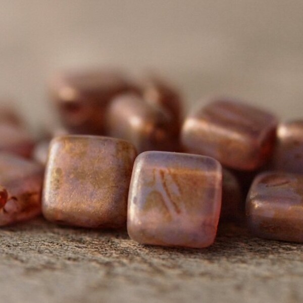 Milky Alexandrite Copper Picasso CzechMates Czech Glass Bead 6mm Two Hole Tile : LAST 25 pc