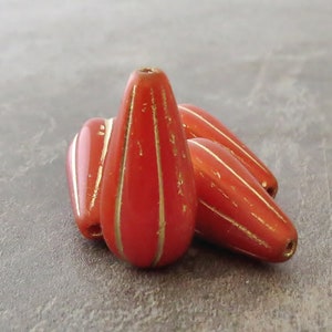 Lady Bug Red Orange Gold Wash 22mm Melon Drop Czech Glass Large Teardrop Bead image 4