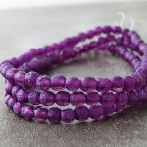 NEW Deep Violet Purple Etched Czech Glass Round 4mm Druk Bead : 50 pc Full Strand