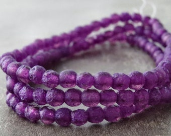 NEW Deep Violet Purple Etched Czech Glass Round 4mm Druk Bead : 50 pc Full Strand