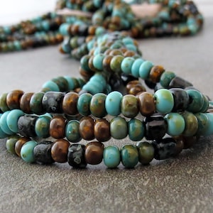 NEW 6/0 Evergreen Picasso Czech Glass Seed and Tube Bead Mix : 10 inch Strand 4mm Turquoise Black Seed Mix