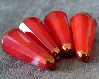 Scarlet Coral Copper 20mm Faceted Czech Glass Teardrop Bead