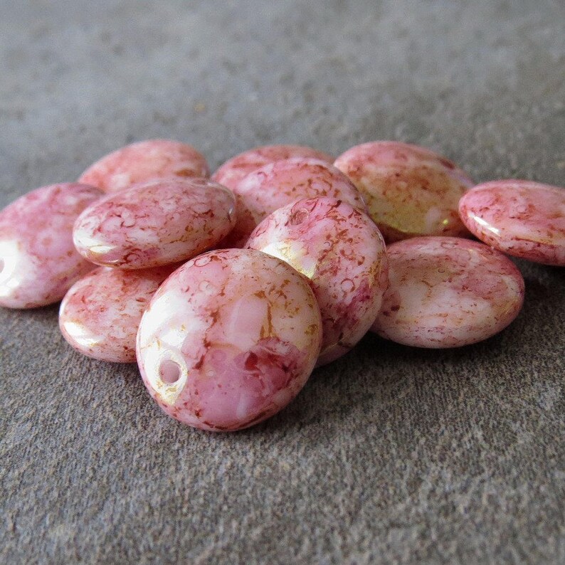 12 pc Pink Gold Lentil 12mm Rose Gold Luster Czech Glass Bead Lentil