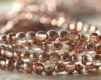 Czech Glass Bead Apollo Gold 4mm Round Druk : 100 pc 4mm Gold Druk