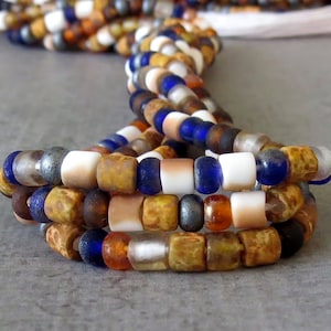 Matte Toasted Honey 6/0 Aged Tile Tube Czech Glass Seed Bead Mix : 10 inch Strand 4mm Picasso Seed Mix