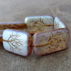 NEW Matte Transparent Crystal Laser Etched Tree Czech Glass Picasso AB Finish Rectangle : 6 pc Laser Etched Bead image 3