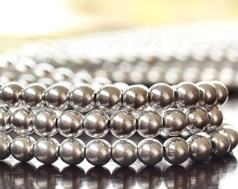 Silver Metallic 6mm Czech Glass Bead Round Druk : 50pc Round 6mm Silver