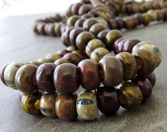 Aged Earthen Striped 33/0 Aged Picasso Czech Glass Seed Bead Mix : 6 Inch Strand Large Hole Beads