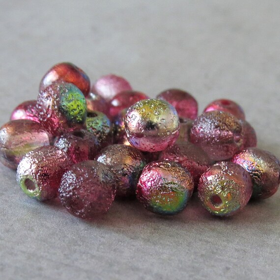 Perles De Verre Tchèque Framboise, Tubes 6mm - Lot De 40 Pièces Pour Broderie Et Bijoux