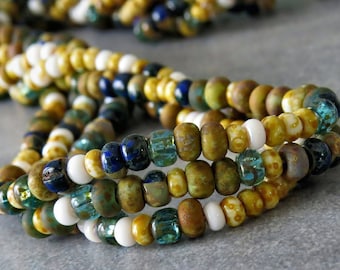 Savannah 6/0 Czech Glass Aged Striped Picasso Seed Bead Mix : 10 inch Strand