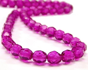 Orchid 6mm Czech Glass Bead Faceted FP Round : 7 inch Strand Orchid 6mm Bead