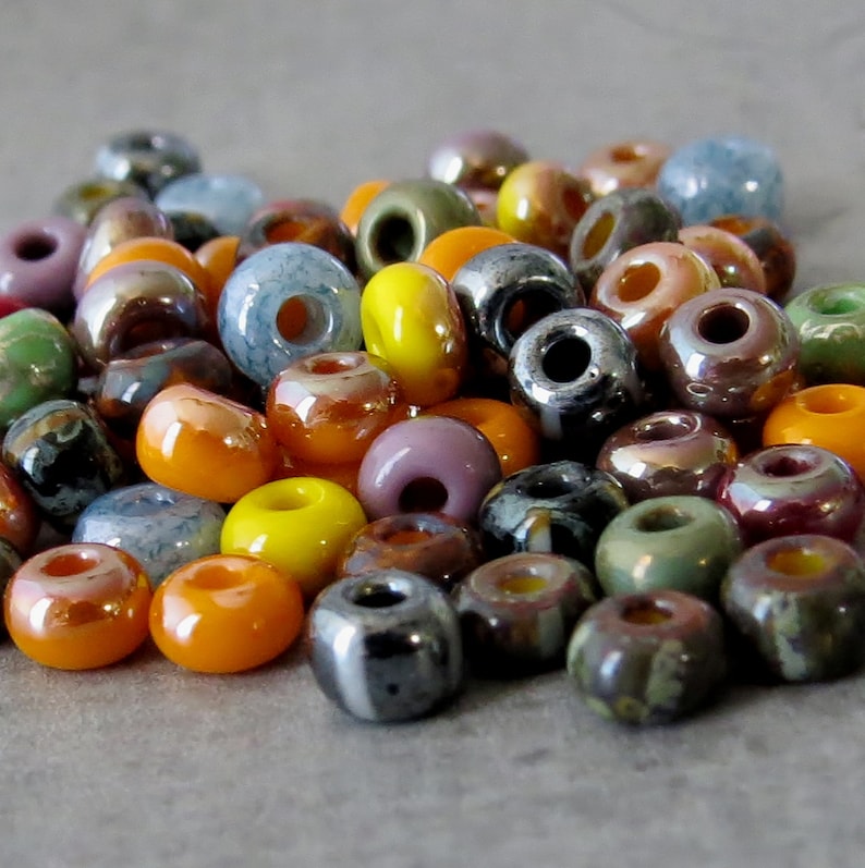 Indian Corn Striped Picasso Czech Glass Seed Bead 5/0 Luster Mix : 10 Inch Strand image 4