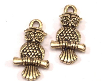 Hoot Owl 7x23mm Gold Plated Pewter Charms - Two