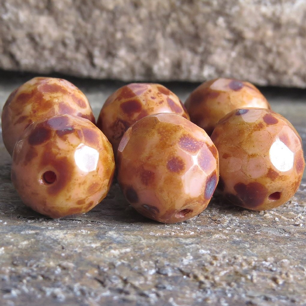 Braune Picasso Tschechische Glasperle 12mm Facettiert Rund: 6 Stück 12mm Czech Picasso Round Bead