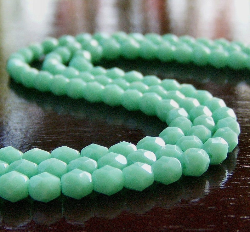 Turquoise Green Czech Glass Bead 4mm Faceted Round 50 pc Strand image 2