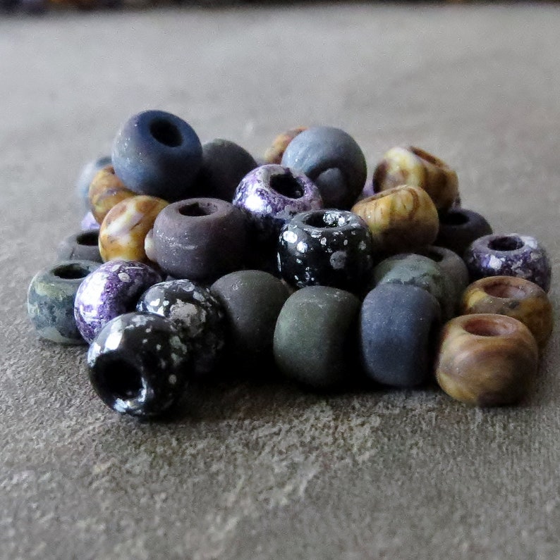 Matte Purple Galaxy Picasso Czech Glass 2/0 Seed Bead Mix : 6 Inch Strand Large Hole Seed Bead image 7