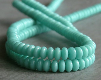 4mm Turquoise Czech  Glass Bead Rondelle Spacer :  100 pc Turquoise 4mm Rondelle Beads