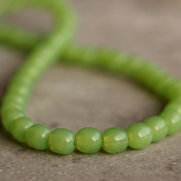 Lime Opal Czech Glass 4mm Round Druk Bead - LAST 50 pc 4mm Lime Bead