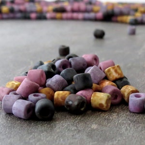 Matte Pink Lavender 6/0 Aged Tile Tube Czech Glass Seed Bead Mix : 10 inch Strand 4mm Picasso Bugle Mix image 7