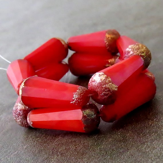 コーラルレッドホワイトエッチング銅20mmファセットチェコガラスティア