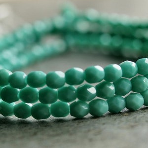 Opaque Turquoise Czech Glass Bead 4mm Faceted Round - 50 pc Strand
