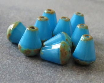 Denim Blau Seide Picasso Tschechische Glas Facettierte 8 x 6 mm Teardrop Perle: 10 Stück Top Cut Tschechische Blaue Teardrop Perlen