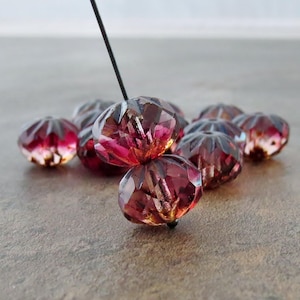 NEW Rosewood Picasso Czech Glass Faceted Cruller Bead 10x7mm : 10 pc Pink Clear Picasso Bead