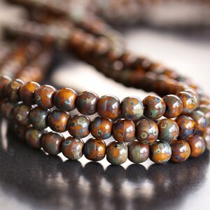 Goldenrod Picasso 4mm Czech Glass Bead Round Druk : 100 pc Strand 4mm Round