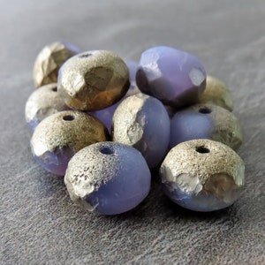 Thistle Gold AB Etched 8x6mm Rondelle Czech Glass Bead :  12 pc Lilac Rondelle Czech Beads