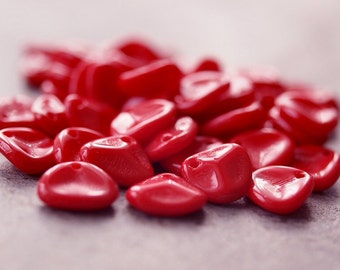 Opaque Red Czech Glass Bead 8mm Mini Rose Petal : 50 pc