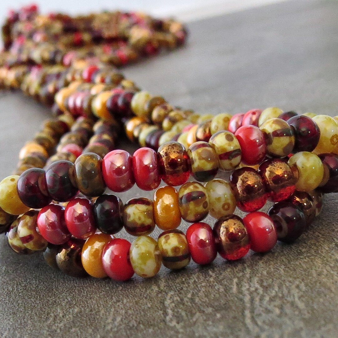 5/0 チェコガラス マンゴーミックスシードビーズ：10インチストランド