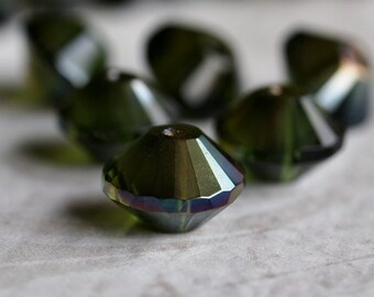 Olive Celsian Czech Glass Bead 7x11mm Saucer Rivoli :  6 pc