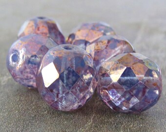 12 pc Pink Gold Lentil 12mm Rose Gold Luster Czech Glass Bead Lentil