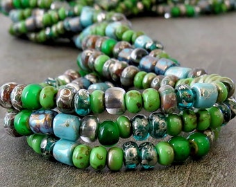 6/0 Green Envy Seed Tile Tube Czech Glass Bead Seed Beads : 10 inch Strand 6/0 Picasso Aged Seed Bead Mix