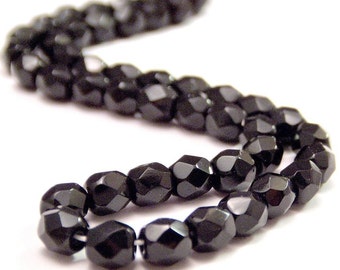 Jet Black Czech Bead Glas 4 mm facettierte Runde: LAST 50 Stück Schwarz 4 mm Rund