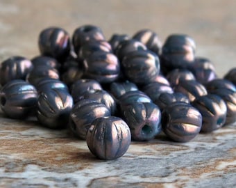 5mm Oxidized Bronze Czech Glass Bead Melon Round : 50 pc Oxidized Bronze 5mm Melon