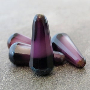 Amethyst White Picasso 20mm Faceted Czech Glass Purple Teardrop Bead : 2 or 4 Beads