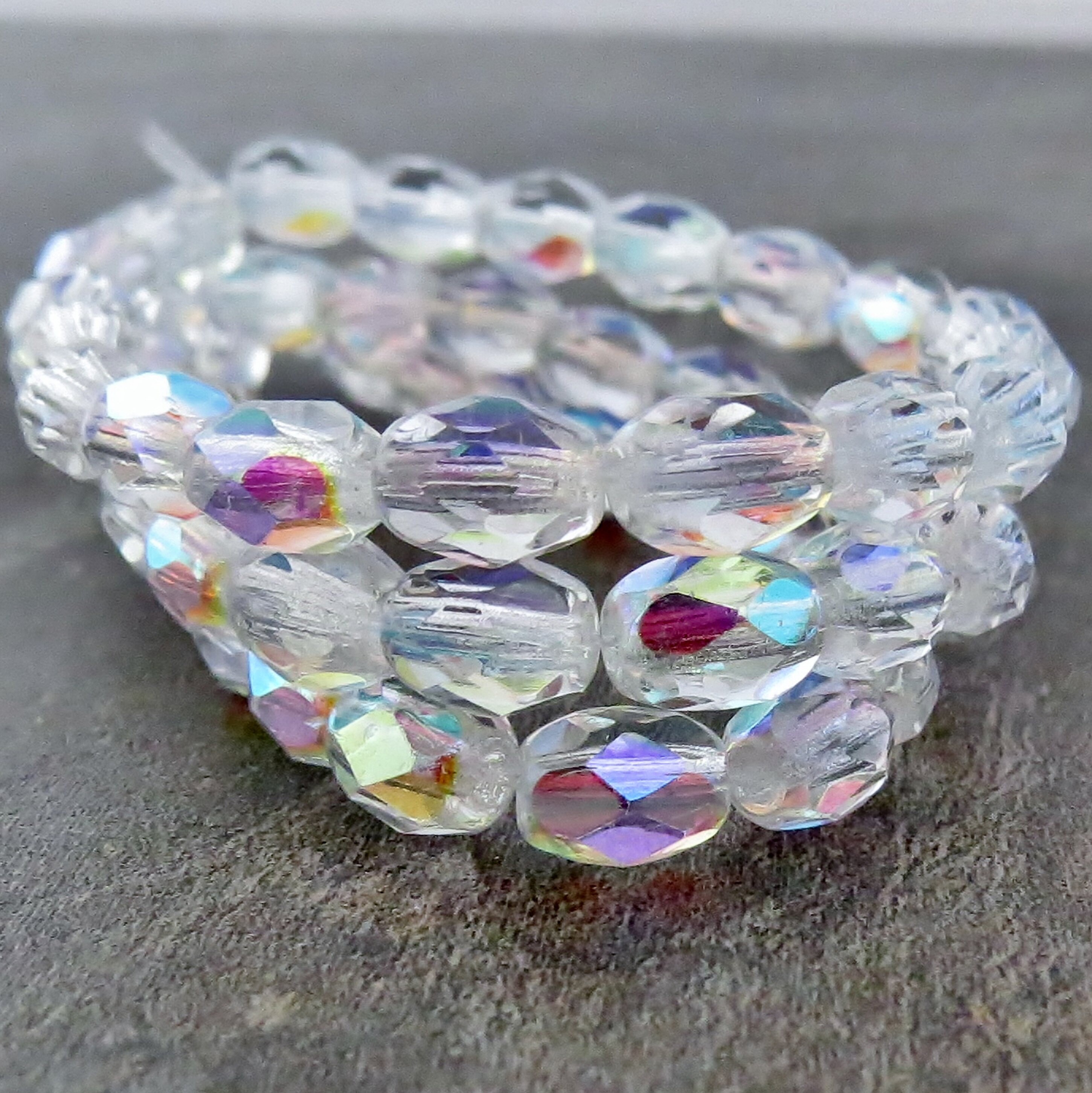 ✧1点物✧高級ガラス✧クリア＆AB✧ガラスビジュー✧クリスタルガラス✧アソート✧ クリスタルAB 7 x 5 mm ファセットオーバルチェコガラスビーズ：フル