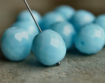 Turquoise Blue 10mm Czech Glass Bead Faceted FP Round - 10