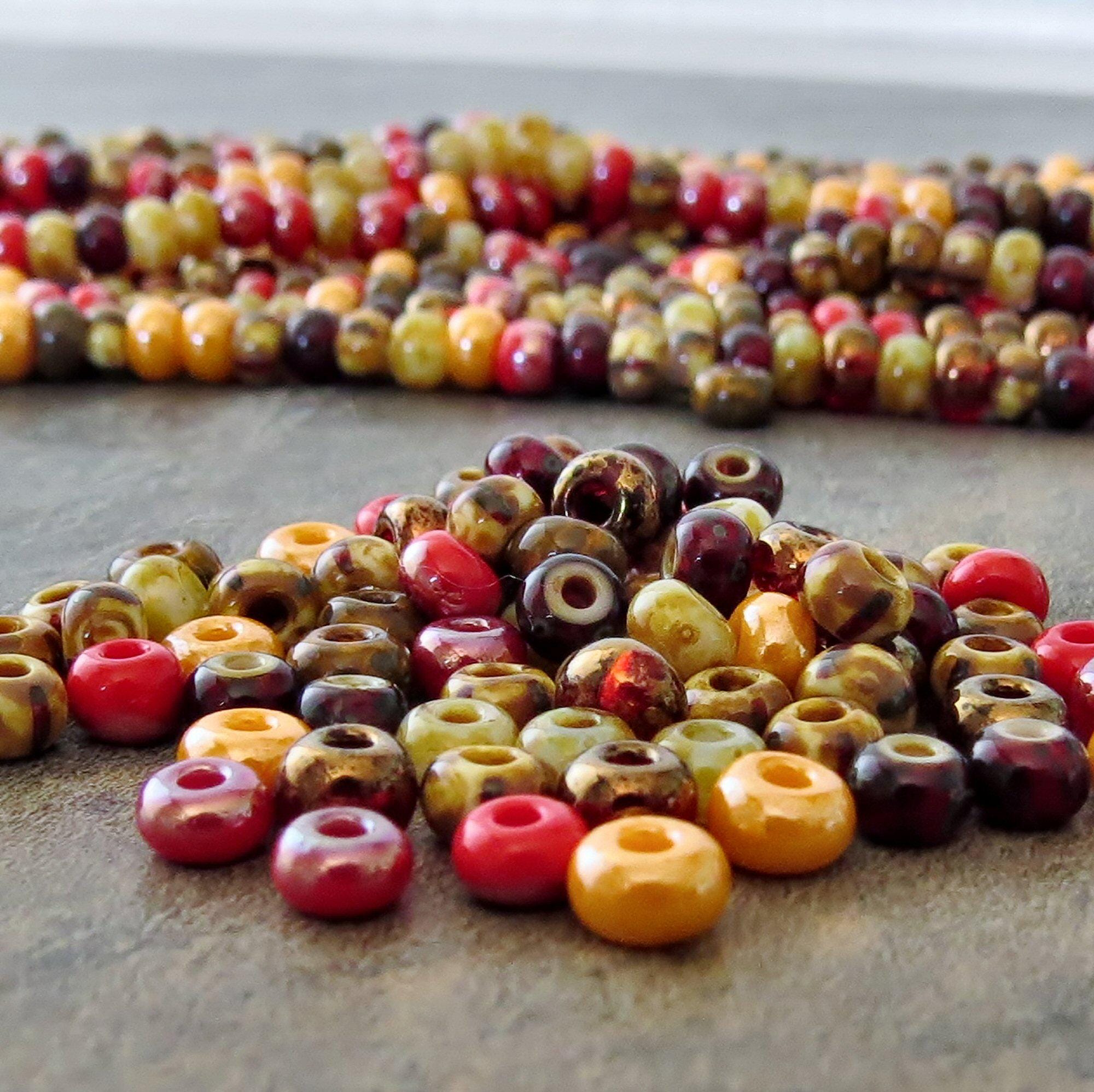 5/0 チェコガラス マンゴーミックスシードビーズ：10インチストランド