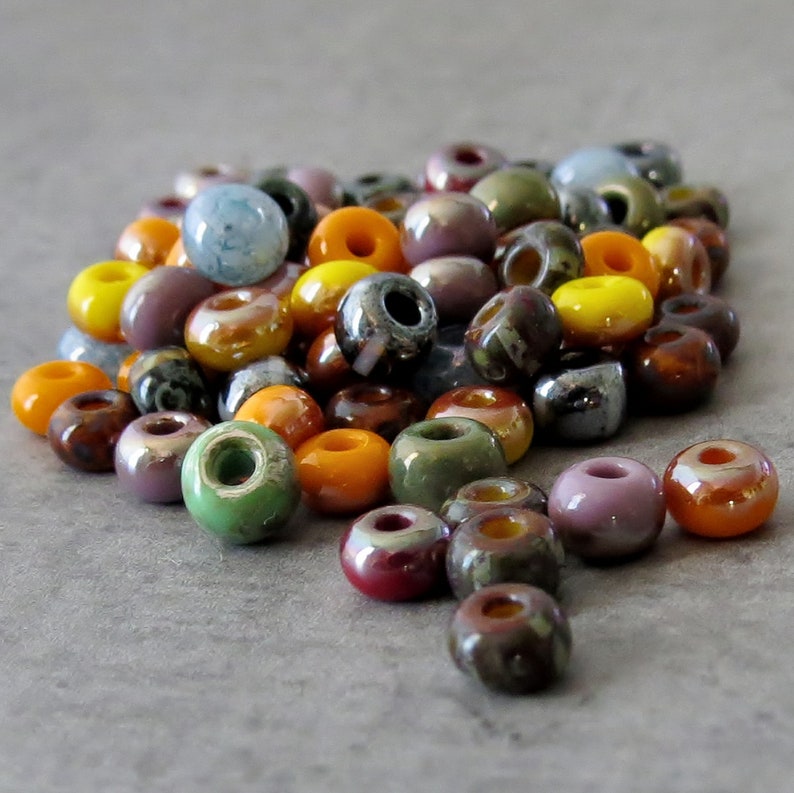Indian Corn Striped Picasso Czech Glass Seed Bead 5/0 Luster Mix : 10 Inch Strand image 8
