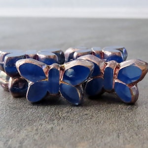 NEW Sapphire Copper Butterfly Czech Glass 20mm Picasso Bead : 4 or 6 pc Blue Butterfly