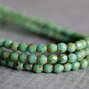 Turquoise Picasso Czech Glass Bead 3mm Faceted Round : 50 pc 3mm Green Bead image 3